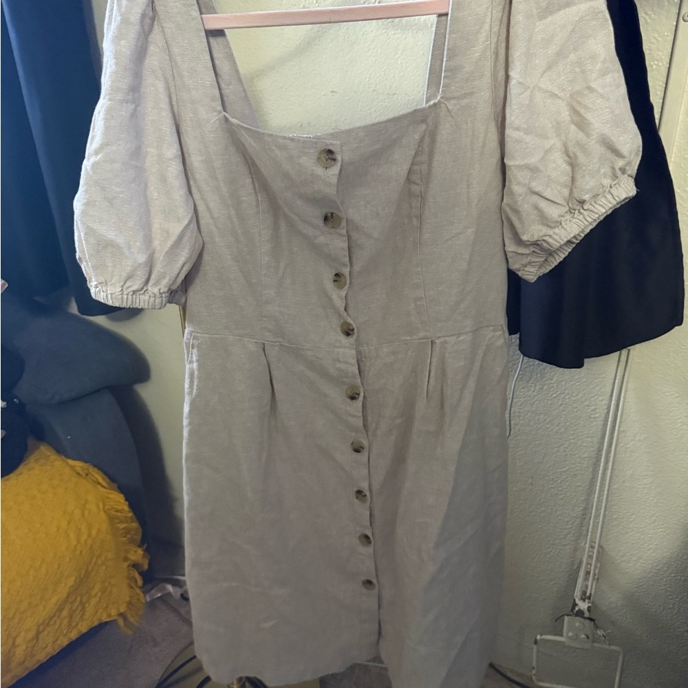 Old Navy Beige Button-Front Midi Dress